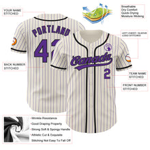 Load image into Gallery viewer, Custom Cream Purple Pinstripe Black Authentic Baseball Jersey
