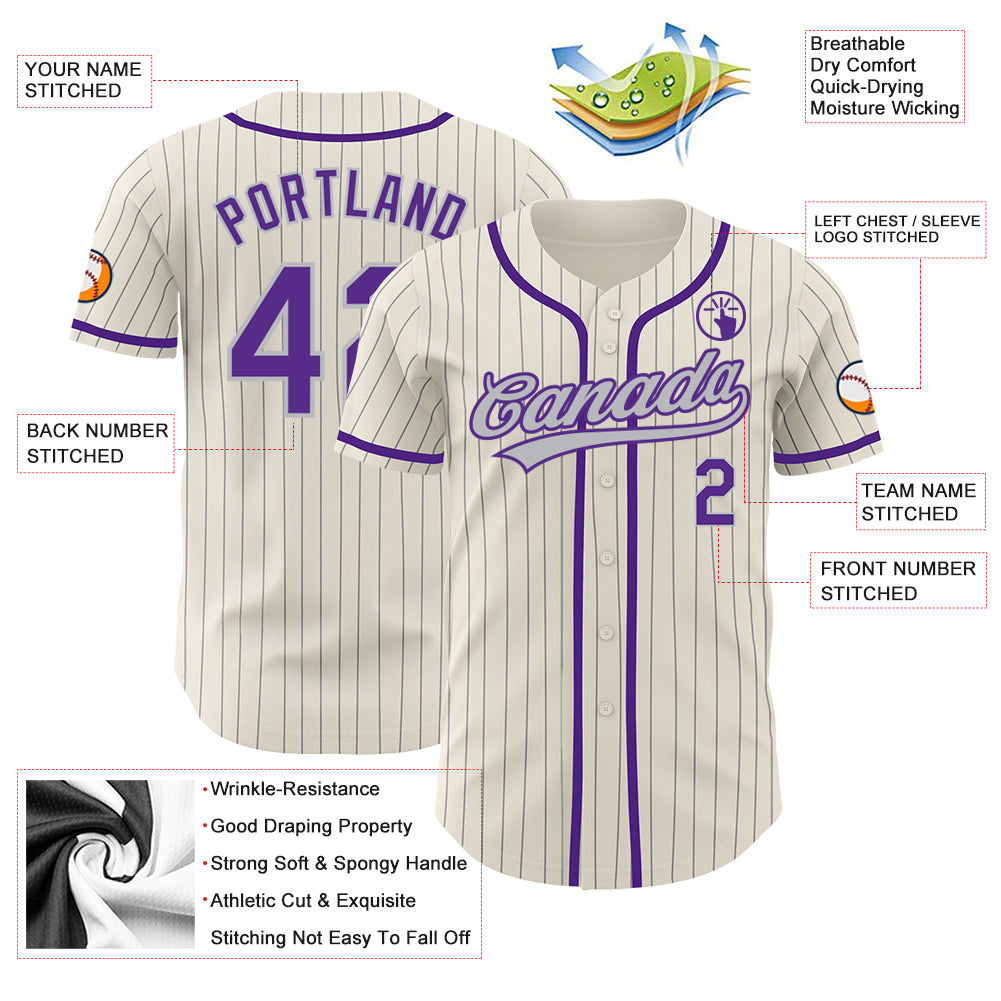 Cheap Custom Cream Gray Pinstripe Purple Authentic Baseball Jersey Free  Shipping – CustomJerseysPro