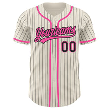 Загрузить изображение в средство просмотра галереи, Custom Cream Black Pinstripe Pink Authentic Baseball Jersey
