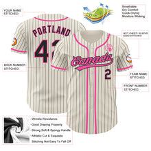 Загрузить изображение в средство просмотра галереи, Custom Cream Black Pinstripe Pink Authentic Baseball Jersey