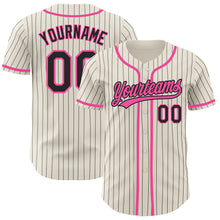 Загрузить изображение в средство просмотра галереи, Custom Cream Black Pinstripe Pink Authentic Baseball Jersey