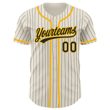 Загрузить изображение в средство просмотра галереи, Custom Cream Black Pinstripe Gold Authentic Baseball Jersey