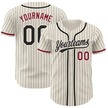 Загрузить изображение в средство просмотра галереи, Custom Cream Black Pinstripe Crimson Authentic Baseball Jersey