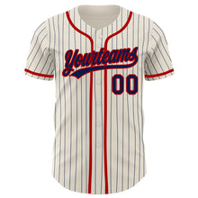 Load image into Gallery viewer, Custom Cream Navy Pinstripe Red Authentic Baseball Jersey