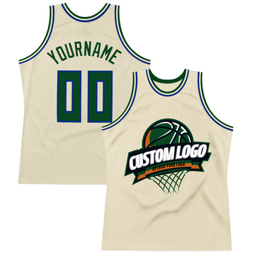 Custom Cream Green-Royal Authentic Throwback Basketball Jersey