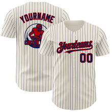 Load image into Gallery viewer, Custom Cream Navy Pinstripe Red Authentic Baseball Jersey