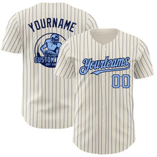 Загрузить изображение в средство просмотра галереи, Custom Cream Navy Pinstripe Light Blue Authentic Baseball Jersey
