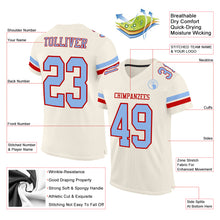 Charger l'image dans la galerie, Custom Cream Light Blue-Red Mesh Authentic Football Jersey