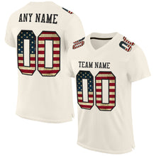 Load image into Gallery viewer, Custom Cream Vintage USA Flag-Black Mesh Authentic Football Jersey