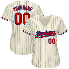 Load image into Gallery viewer, Custom Cream Black Pinstripe Red-Royal Authentic Baseball Jersey