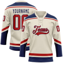 Загрузить изображение в средство просмотра галереи, Custom Cream Red-Navy Hockey Lace Neck Jersey
