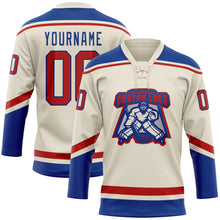 Charger l'image dans la galerie, Custom Cream Red-Royal Hockey Lace Neck Jersey