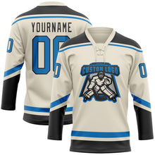 Загрузить изображение в средство просмотра галереи, Custom Cream Blue-Black Hockey Lace Neck Jersey