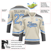 Загрузить изображение в средство просмотра галереи, Custom Cream Light Blue-Steel Gray Hockey Lace Neck Jersey