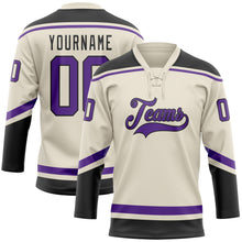Load image into Gallery viewer, Custom Cream Purple-Black Hockey Lace Neck Jersey