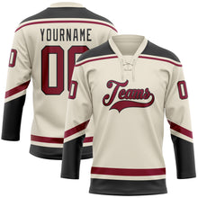 Laden Sie das Bild in den Galerie-Viewer, Custom Cream Maroon-Black Hockey Lace Neck Jersey