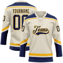 Загрузить изображение в средство просмотра галереи, Custom Cream Navy-Gold Hockey Lace Neck Jersey