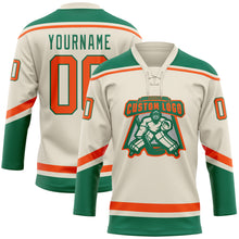 Laden Sie das Bild in den Galerie-Viewer, Custom Cream Orange-Kelly Green Hockey Lace Neck Jersey