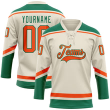 Laden Sie das Bild in den Galerie-Viewer, Custom Cream Orange-Kelly Green Hockey Lace Neck Jersey