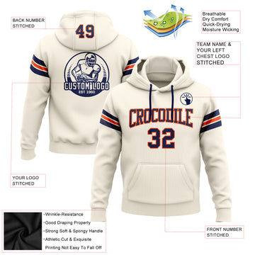 Custom Stitched Cream Navy-Orange Football Pullover Sweatshirt Hoodie