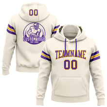 Load image into Gallery viewer, Custom Stitched Cream Purple-Gold Football Pullover Sweatshirt Hoodie
