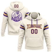 Laden Sie das Bild in den Galerie-Viewer, Custom Stitched Cream Purple-Gold Football Pullover Sweatshirt Hoodie