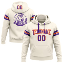 Load image into Gallery viewer, Custom Stitched Cream Purple-Orange Football Pullover Sweatshirt Hoodie