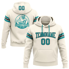 Laden Sie das Bild in den Galerie-Viewer, Custom Stitched Cream Teal-Black Football Pullover Sweatshirt Hoodie