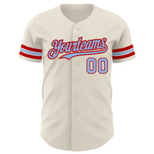 Charger l'image dans la galerie, Custom Cream Light Blue-Red Authentic Baseball Jersey