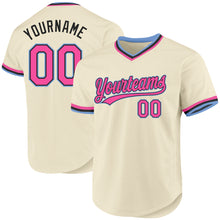 Charger l'image dans la galerie, Custom Cream Pink Black-Light Blue Authentic Throwback Baseball Jersey
