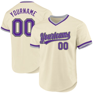 Custom Cream Purple Gray-Black Authentic Throwback Baseball Jersey