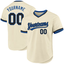 Charger l'image dans la galerie, Custom Cream Black-Blue Authentic Throwback Baseball Jersey