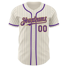 Загрузить изображение в средство просмотра галереи, Custom Cream Gray Pinstripe Purple-Old Gold Authentic Baseball Jersey