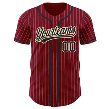 Laden Sie das Bild in den Galerie-Viewer, Custom Crimson Cream Pinstripe Black Authentic Baseball Jersey