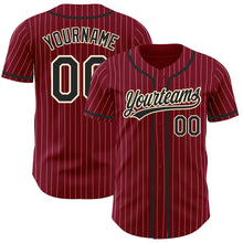 Laden Sie das Bild in den Galerie-Viewer, Custom Crimson Cream Pinstripe Black Authentic Baseball Jersey