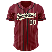 Laden Sie das Bild in den Galerie-Viewer, Custom Crimson Cream Pinstripe Black Authentic Baseball Jersey