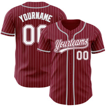Загрузить изображение в средство просмотра галереи, Custom Crimson White Pinstripe Gray Authentic Baseball Jersey