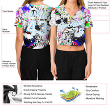 Laden Sie das Bild in den Galerie-Viewer, Custom Women's Graffiti Pattern White-Light Blue Splashes 3D V-Neck Cropped Baseball Jersey