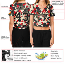 Laden Sie das Bild in den Galerie-Viewer, Custom Women's Camo Black-Cream Salute To Service V-Neck Cropped Baseball Jersey