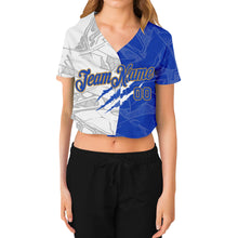 Laden Sie das Bild in den Galerie-Viewer, Custom Women's Graffiti Pattern Royal-Old Gold Scratch 3D V-Neck Cropped Baseball Jersey