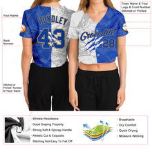 Laden Sie das Bild in den Galerie-Viewer, Custom Women's Graffiti Pattern Royal-Old Gold Scratch 3D V-Neck Cropped Baseball Jersey