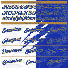 Laden Sie das Bild in den Galerie-Viewer, Custom Women's Graffiti Pattern Royal-Old Gold Scratch 3D V-Neck Cropped Baseball Jersey