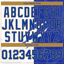 Laden Sie das Bild in den Galerie-Viewer, Custom Women's Graffiti Pattern Royal-Old Gold Scratch 3D V-Neck Cropped Baseball Jersey