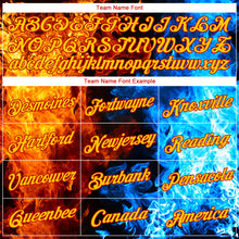 Загрузить изображение в средство просмотра галереи, Custom Women's Red Gold Royal-Light Blue Flame 3D V-Neck Cropped Baseball Jersey