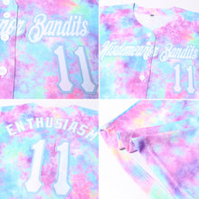 Загрузить изображение в средство просмотра галереи, Custom Women's Tie Dye White-Light Blue Watercolor Gradient 3D V-Neck Cropped Baseball Jersey