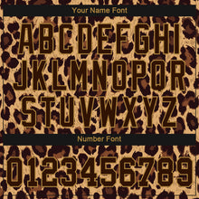 Laden Sie das Bild in den Galerie-Viewer, Custom Women's Brown Brown-Old Gold Leopard 3D V-Neck Cropped Baseball Jersey
