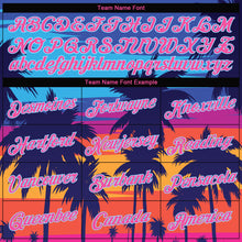 Загрузить изображение в средство просмотра галереи, Custom Women's Royal Pink-Light Blue Hawaii Palm Trees 3D V-Neck Cropped Baseball Jersey
