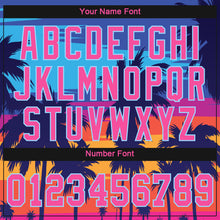 Загрузить изображение в средство просмотра галереи, Custom Women's Royal Pink-Light Blue Hawaii Palm Trees 3D V-Neck Cropped Baseball Jersey