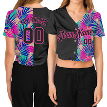 Laden Sie das Bild in den Galerie-Viewer, Custom Women's Black Black-Pink Summer 3D V-Neck Cropped Baseball Jersey