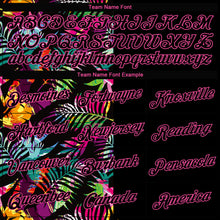 Загрузить изображение в средство просмотра галереи, Custom Women's Black Black-Pink Tropical Palm Leaves 3D V-Neck Cropped Baseball Jersey
